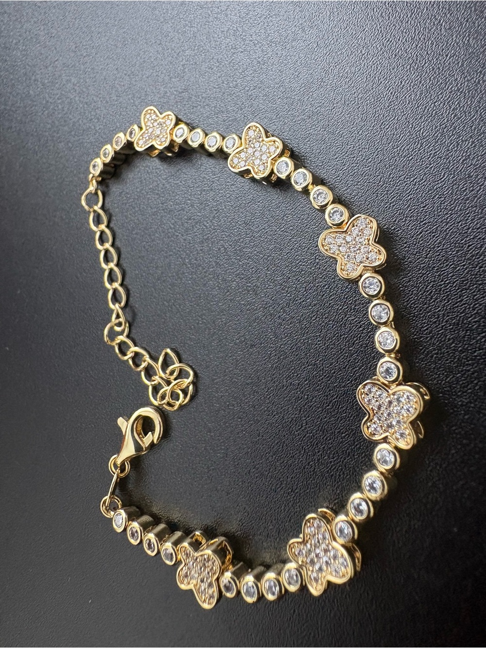 Elegant Gold Plated and CZ Clover Bracelet